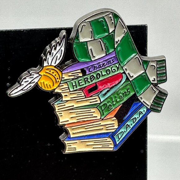 Green Enamel Pin Books Magical Slytherin House Snitch Scarf Herbology Potions - Picture 3 of 8